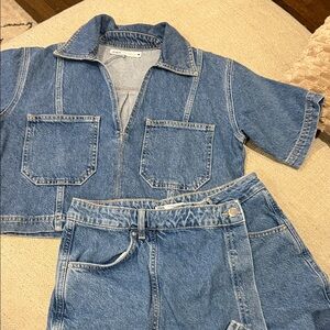 Zara Indigo Denim Jacket and Shorts Ensemble